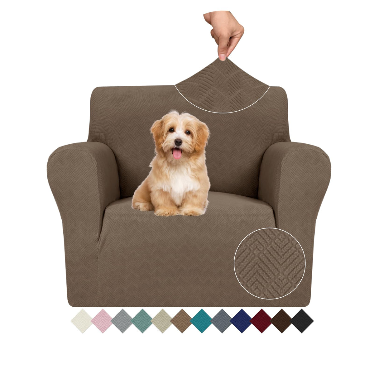 JIVINER High Stretch Couch Covers for 3 Cushion Couch 1-Piece Jacquard Sofa Slipcovers Anti Slip Sofa Cover with Elastic Bottom Furniture Protector for Kids Pets (Sofa, Light Gray and White)