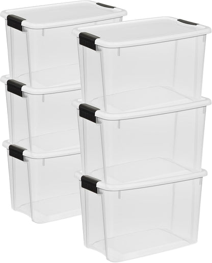 Sterilite Ultra Latch Box with Lids for Home and Office, 30 Quart, 6-Pack