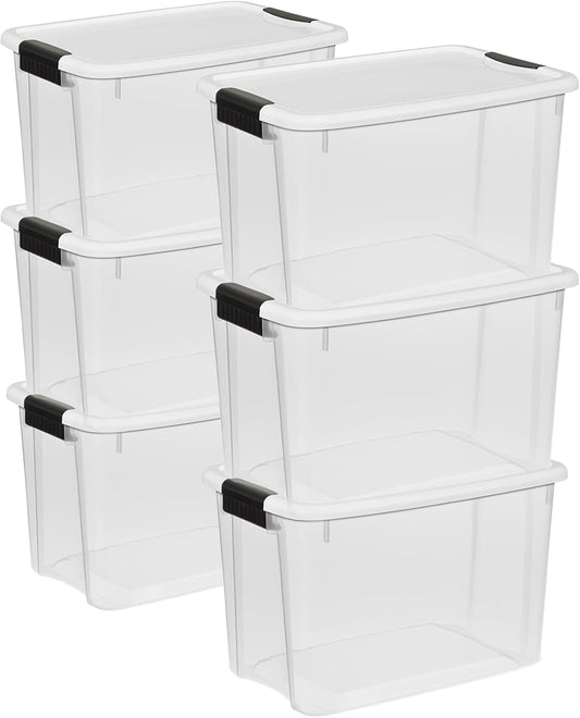 Sterilite Ultra Latch Box with Lids for Home and Office, 30 Quart, 6-Pack