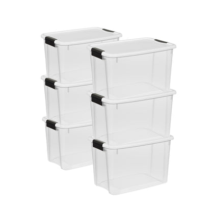 Sterilite Ultra Latch Box with Lids for Home and Office, 30 Quart, 6-Pack