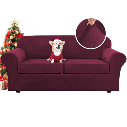 H.VERSAILTEX 4 Pieces Thick Velvet Sofa Covers Couch Covers for 3 Cushion Couch Sofa High Stretch Slipcovers Furniture Protector Form Fit Luxury Couch Cover for Dogs Width Up to 90 Inch(Sofa,Grey)