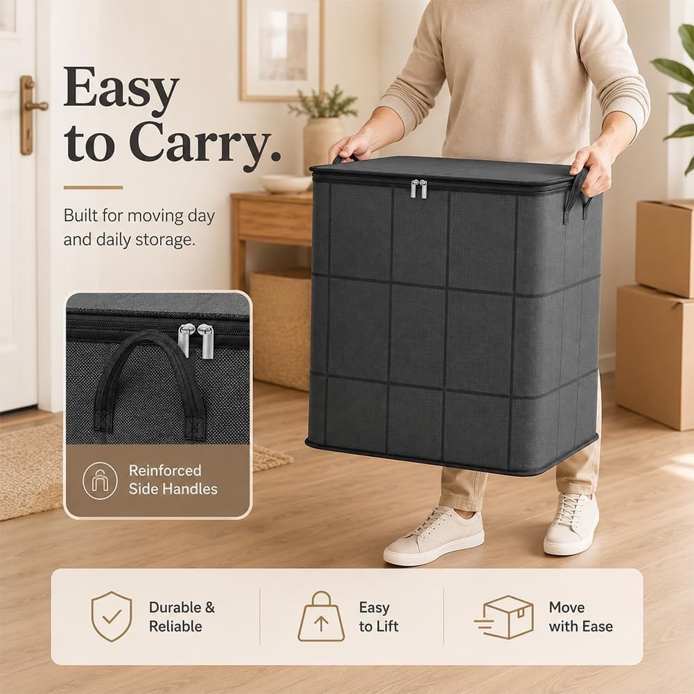 2027 Upgraded XXL Foldable Storage Bag with Reinforced Handles, 220L Fabric Organizer, Portable Moving Storage Bags with Zipper for Bedding, Clothes, Quilts & Moving (3, XXL: 23.6x19.7x27.6 in)