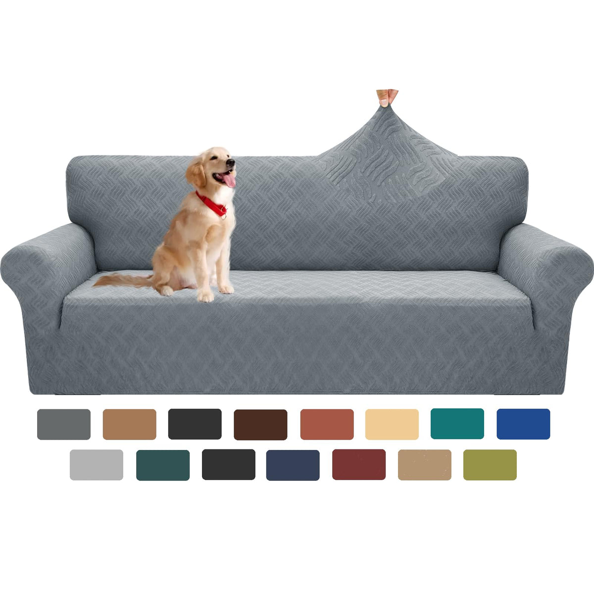 YEMYHOM Couch Cover Latest Jacquard Design High Stretch Sofa Covers for 3 Cushion Couch, Pet Dog Cat Proof Slipcover Non Slip Magic Elastic Furniture Protector (Sofa, Light Gray)