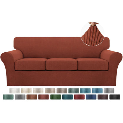 Turquoize 4 Piece Couch Cover Sofa Covers for 3 Cushion Couch Sofa Slipcovers Washable Sofa Cover for Dogs with Individual Couch Cushion Covers Feature Jacquard Fabric(3 Cushion Sofa, Biscotti Beige)