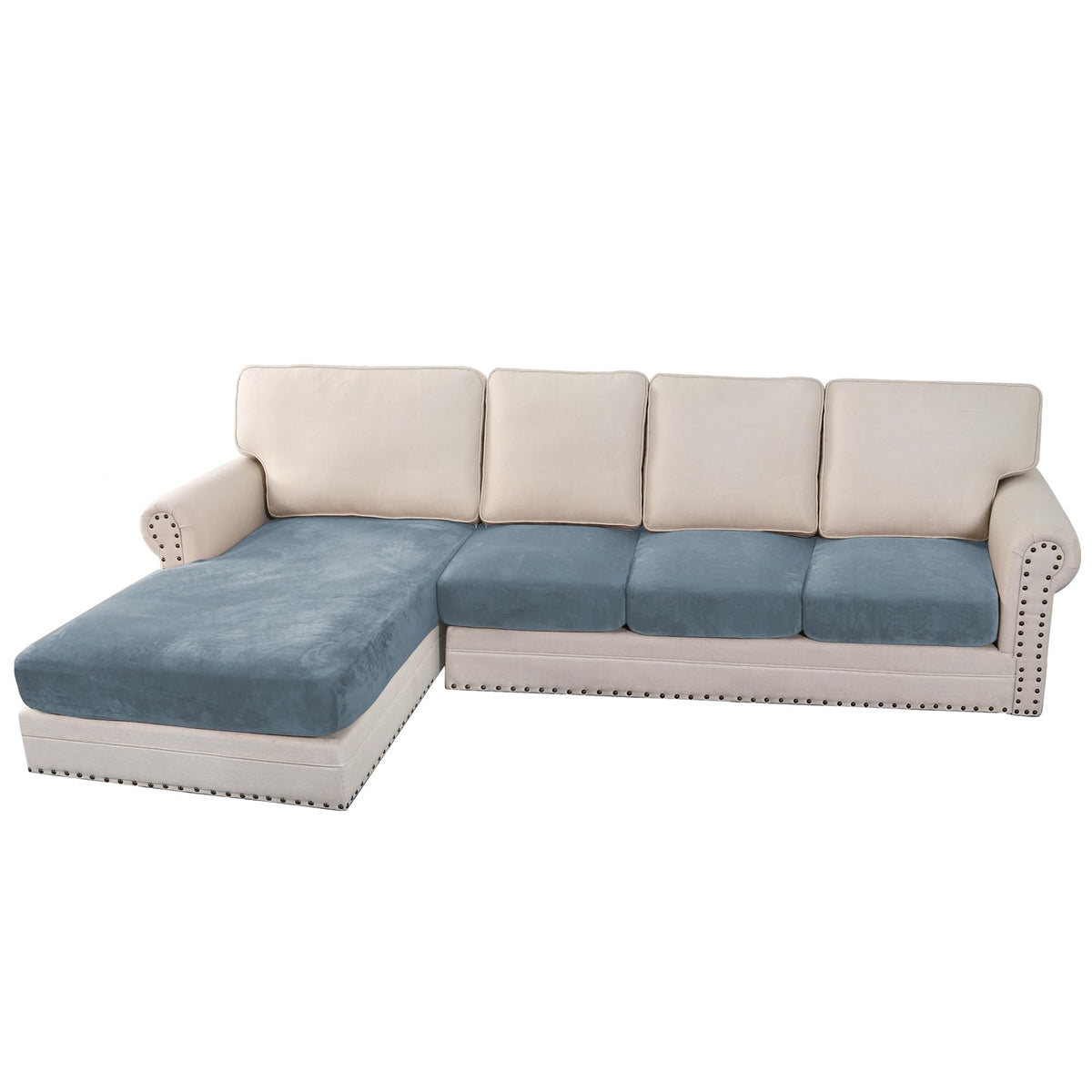 H.VERSAILTEX Velvet Stretch Couch Cushion Cover Plush Cushion Slipcover for Chair Loveseat Sofa Cushion Furniture Protector Seat Cushion Sofa Cover (2 Piece Large Sofa Cushion Covers, Ivory)