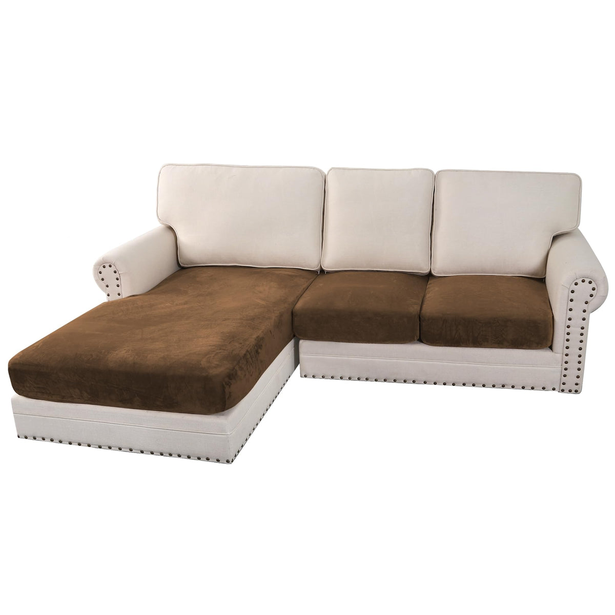 H.VERSAILTEX Velvet Stretch Couch Cushion Cover Plush Cushion Slipcover for Chair Loveseat Sofa Cushion Furniture Protector Seat Cushion Sofa Cover (2 Piece Large Sofa Cushion Covers, Ivory)
