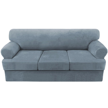 H.VERSAILTEX Sofa Cover 4 Piece T Cushion Sofa Slipcovers Couch Cover Furniture Protector Stretch T Cushion Sofa Covers for 3 Cushion Couch with 3 Individual T Cushion Covers, Ivory