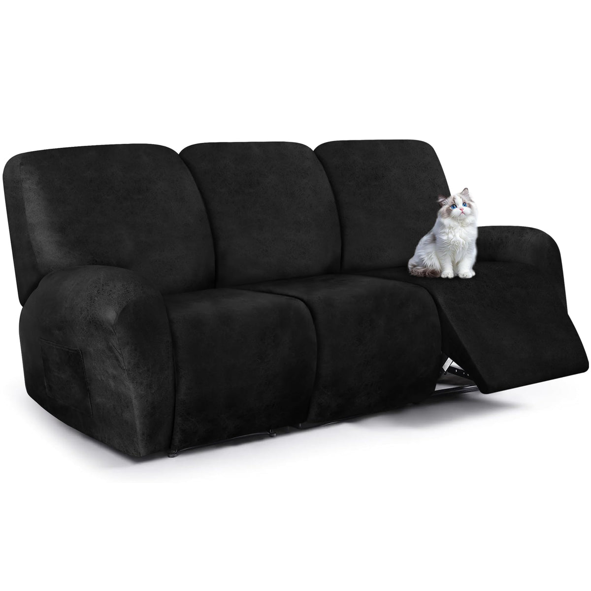 ANARACHON Leather Look Recliner Couch Cover, 8-Pieces Stretch Recliner Sofa Covers, Soft Reclining Slipcover, Washable Furniture Protector for Pets (3 Seater, Brown)