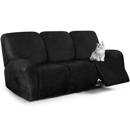 ANARACHON Leather Look Recliner Couch Cover, 8-Pieces Stretch Recliner Sofa Covers, Soft Reclining Slipcover, Washable Furniture Protector for Pets (3 Seater, Brown)