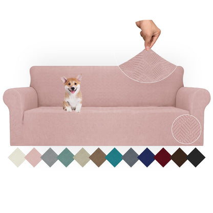 JIVINER High Stretch Couch Covers for 3 Cushion Couch 1-Piece Jacquard Sofa Slipcovers Anti Slip Sofa Cover with Elastic Bottom Furniture Protector for Kids Pets (Sofa, Light Gray and White)