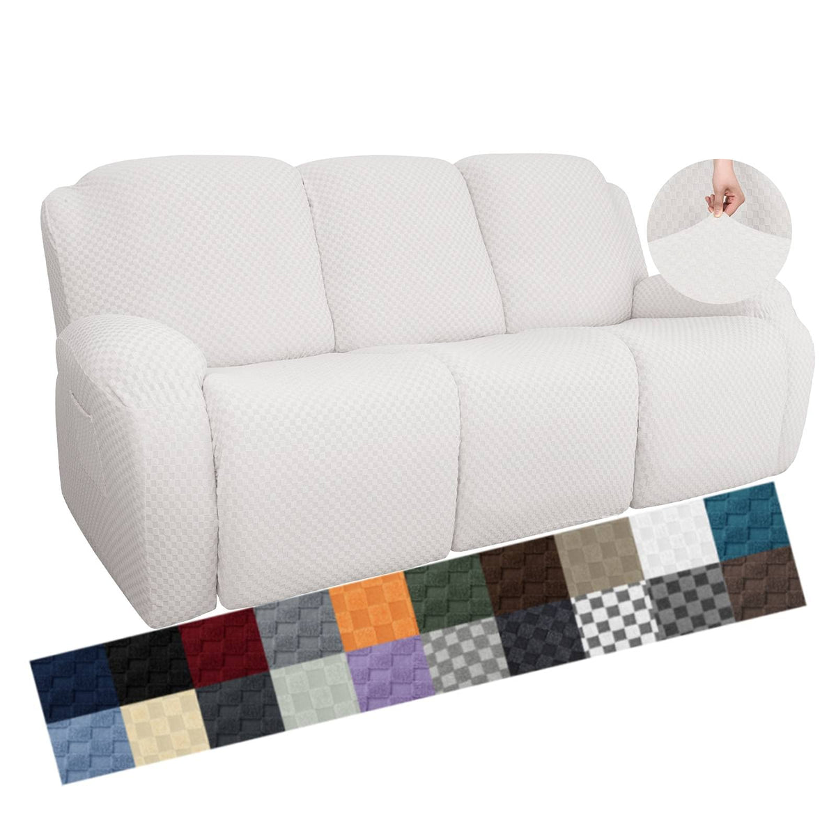 YEMYHOM 8 Pieces Stretch Recliner Sofa Cover Latest Jacquard Reclining Couch Cover with Side Pocket Anti-Slip Fitted 3 Cushion Furniture Slipcovers with Elastic Bottom (Sofa Recliner, Light Gray)