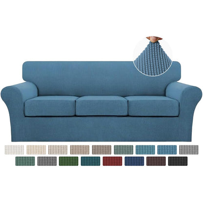 Turquoize 4 Piece Couch Cover Sofa Covers for 3 Cushion Couch Sofa Slipcovers Washable Sofa Cover for Dogs with Individual Couch Cushion Covers Feature Jacquard Fabric(3 Cushion Sofa, Biscotti Beige)