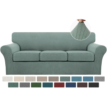 Turquoize 4 Piece Couch Cover Sofa Covers for 3 Cushion Couch Sofa Slipcovers Washable Sofa Cover for Dogs with Individual Couch Cushion Covers Feature Jacquard Fabric(3 Cushion Sofa, Biscotti Beige)