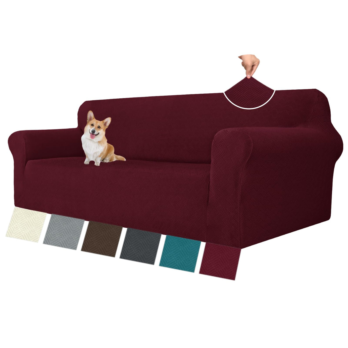 MAXIJIN Super Stretch Couch Cover for 3 Cushion Couch, 1-Piece Universal Sofa Covers Living Room Jacquard Spandex Furniture Protector Dogs Pet Friendly Fitted (Large, Gray)