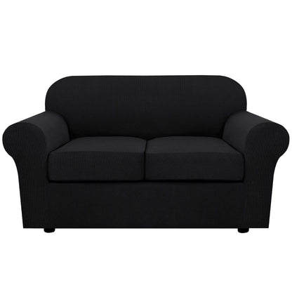 H.VERSAILTEX 4 Piece Stretch Sofa Covers for 3 Cushion Couch Covers for Living Room Furniture Slipcovers (Base Cover Plus 3 Seat Cushion Covers) Upgraded Thicker Jacquard Fabric (Sofa, Navy)