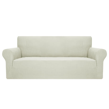 JIVINER High Stretch Couch Covers for 3 Cushion Couch 1-Piece Jacquard Sofa Slipcovers Anti Slip Sofa Cover with Elastic Bottom Furniture Protector for Kids Pets (Sofa, Light Gray and White)