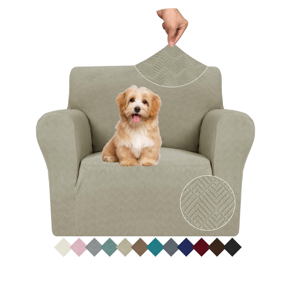 JIVINER High Stretch Couch Covers for 3 Cushion Couch 1-Piece Jacquard Sofa Slipcovers Anti Slip Sofa Cover with Elastic Bottom Furniture Protector for Kids Pets (Sofa, Light Gray and White)