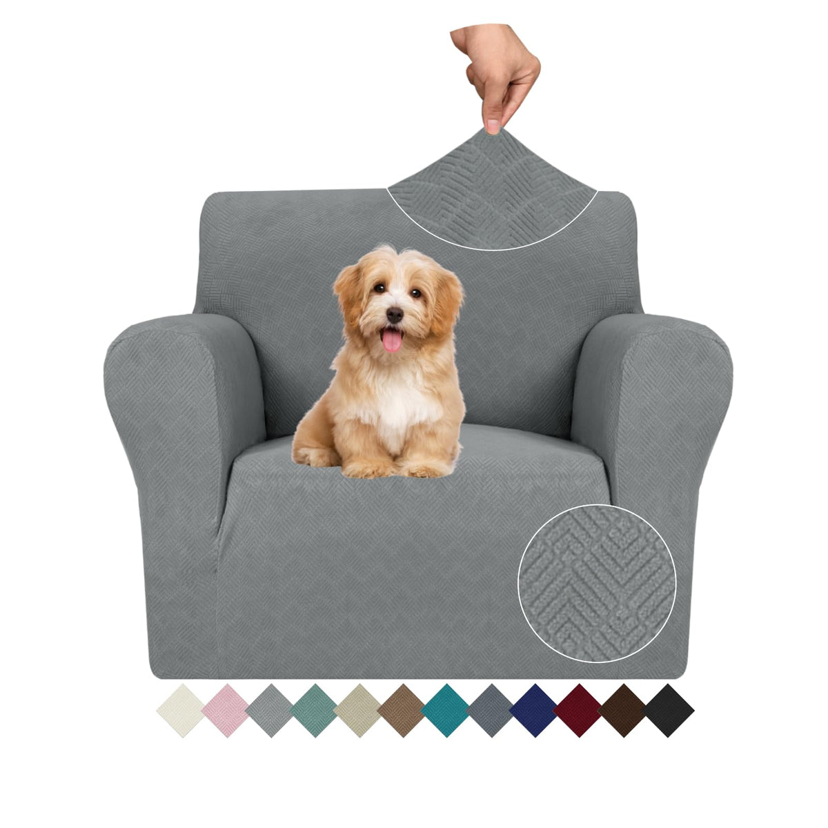 JIVINER High Stretch Couch Covers for 3 Cushion Couch 1-Piece Jacquard Sofa Slipcovers Anti Slip Sofa Cover with Elastic Bottom Furniture Protector for Kids Pets (Sofa, Light Gray and White)