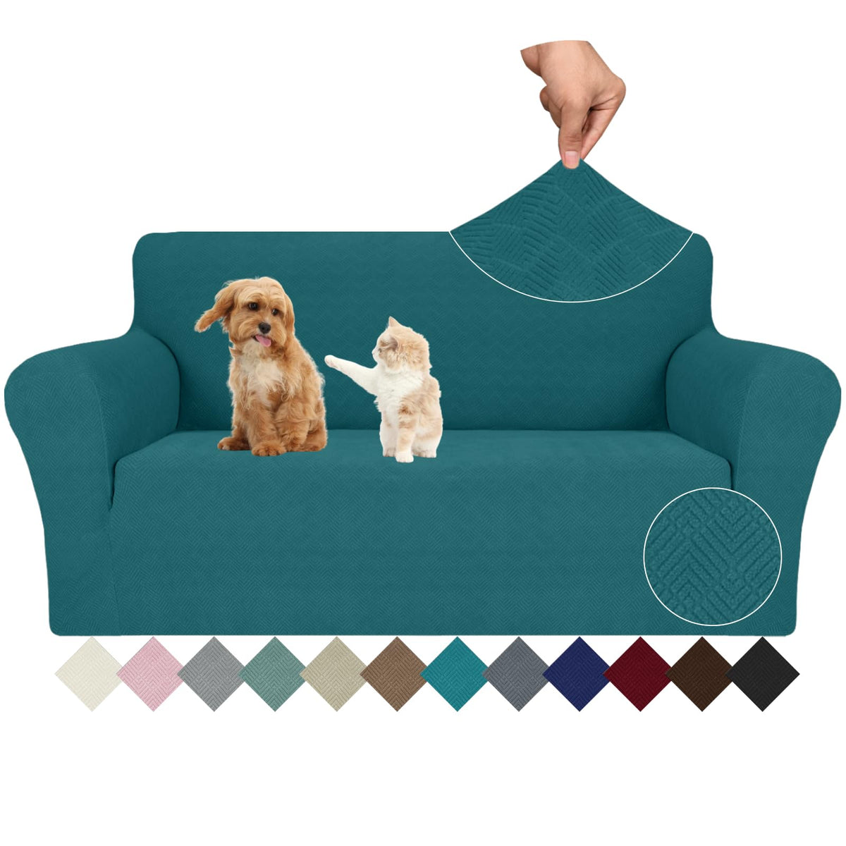 JIVINER High Stretch Couch Covers for 3 Cushion Couch 1-Piece Jacquard Sofa Slipcovers Anti Slip Sofa Cover with Elastic Bottom Furniture Protector for Kids Pets (Sofa, Light Gray and White)