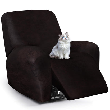 ANARACHON Leather Look Recliner Couch Cover, 8-Pieces Stretch Recliner Sofa Covers, Soft Reclining Slipcover, Washable Furniture Protector for Pets (3 Seater, Brown)
