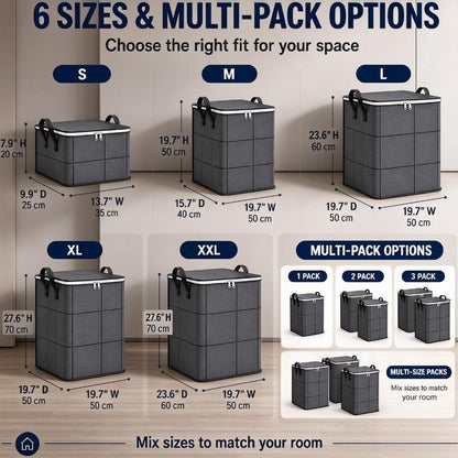 2027 Upgraded XXL Foldable Storage Bag with Reinforced Handles, 220L Fabric Organizer, Portable Moving Storage Bags with Zipper for Bedding, Clothes, Quilts & Moving (3, XXL: 23.6x19.7x27.6 in)