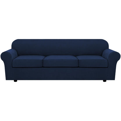 H.VERSAILTEX 4 Piece Stretch Sofa Covers for 3 Cushion Couch Covers for Living Room Furniture Slipcovers (Base Cover Plus 3 Seat Cushion Covers) Upgraded Thicker Jacquard Fabric (Sofa, Navy)