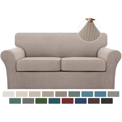 Turquoize 4 Piece Couch Cover Sofa Covers for 3 Cushion Couch Sofa Slipcovers Washable Sofa Cover for Dogs with Individual Couch Cushion Covers Feature Jacquard Fabric(3 Cushion Sofa, Biscotti Beige)