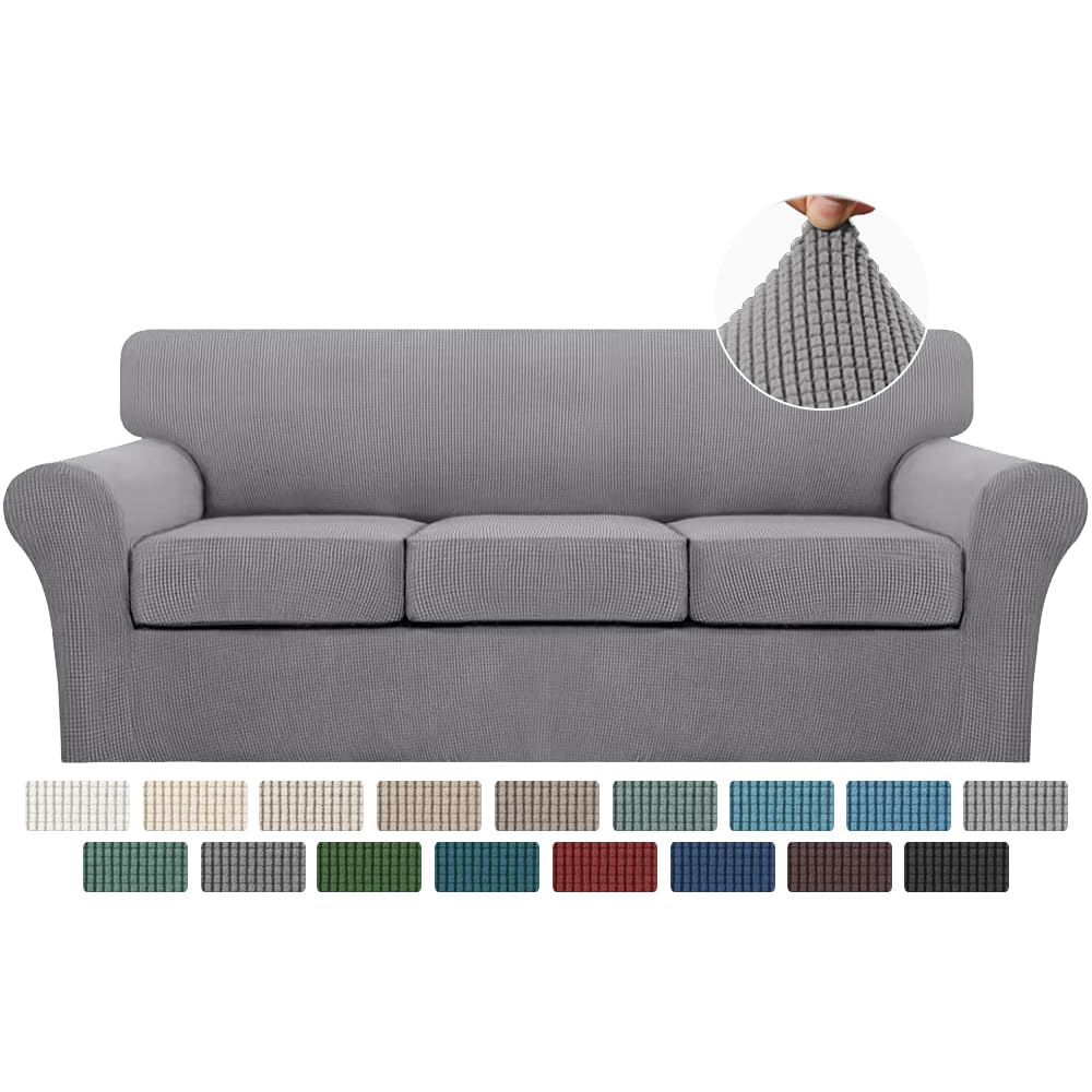 Turquoize 4 Piece Couch Cover Sofa Covers for 3 Cushion Couch Sofa Slipcovers Washable Sofa Cover for Dogs with Individual Couch Cushion Covers Feature Jacquard Fabric(3 Cushion Sofa, Biscotti Beige)