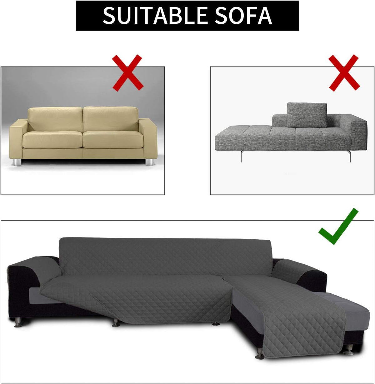 Easy-Going Sectional Couch Covers for Dogs L Shape Sofa Cover Reversible Sofa Slipcover Chaise Lounge Cover Furniture Protector Cover for Pets Dog Cat (Large, Dark Gray/Dark Gray)