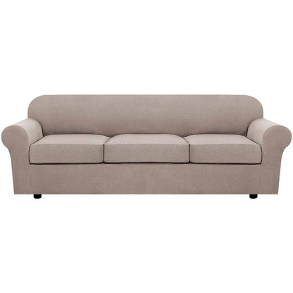 H.VERSAILTEX 4 Piece Stretch Sofa Covers for 3 Cushion Couch Covers for Living Room Furniture Slipcovers (Base Cover Plus 3 Seat Cushion Covers) Upgraded Thicker Jacquard Fabric (Sofa, Navy)