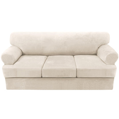 H.VERSAILTEX Sofa Cover 4 Piece T Cushion Sofa Slipcovers Couch Cover Furniture Protector Stretch T Cushion Sofa Covers for 3 Cushion Couch with 3 Individual T Cushion Covers, Ivory
