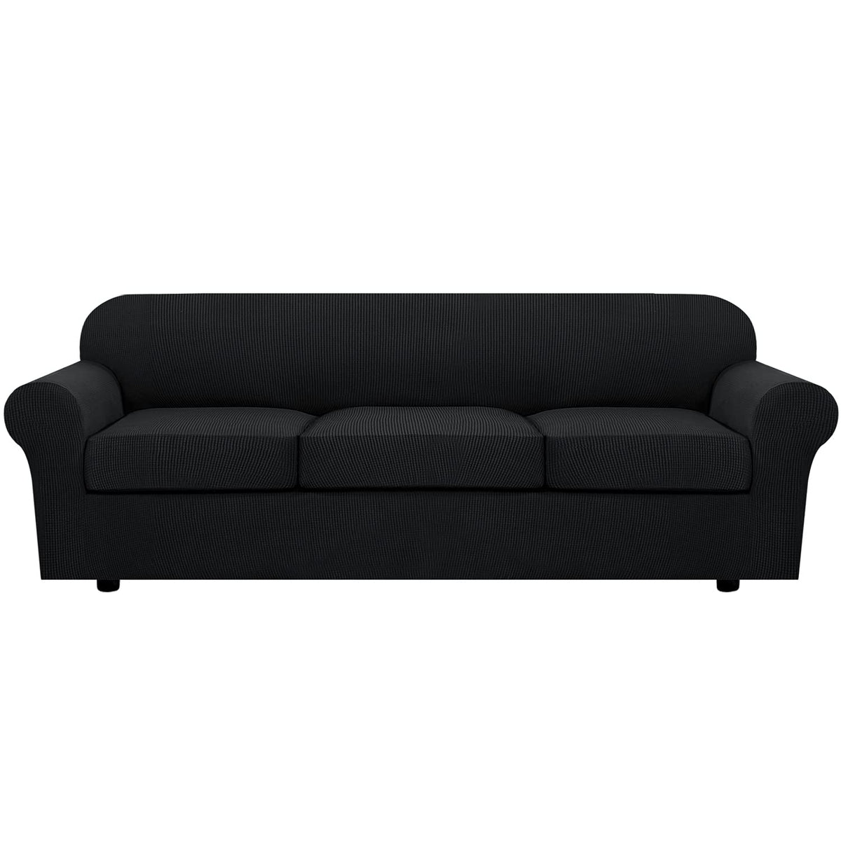 H.VERSAILTEX 4 Piece Stretch Sofa Covers for 3 Cushion Couch Covers for Living Room Furniture Slipcovers (Base Cover Plus 3 Seat Cushion Covers) Upgraded Thicker Jacquard Fabric (Sofa, Navy)