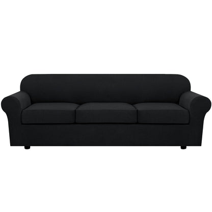 H.VERSAILTEX 4 Piece Stretch Sofa Covers for 3 Cushion Couch Covers for Living Room Furniture Slipcovers (Base Cover Plus 3 Seat Cushion Covers) Upgraded Thicker Jacquard Fabric (Sofa, Navy)
