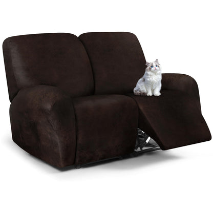 ANARACHON Leather Look Recliner Couch Cover, 8-Pieces Stretch Recliner Sofa Covers, Soft Reclining Slipcover, Washable Furniture Protector for Pets (3 Seater, Brown)
