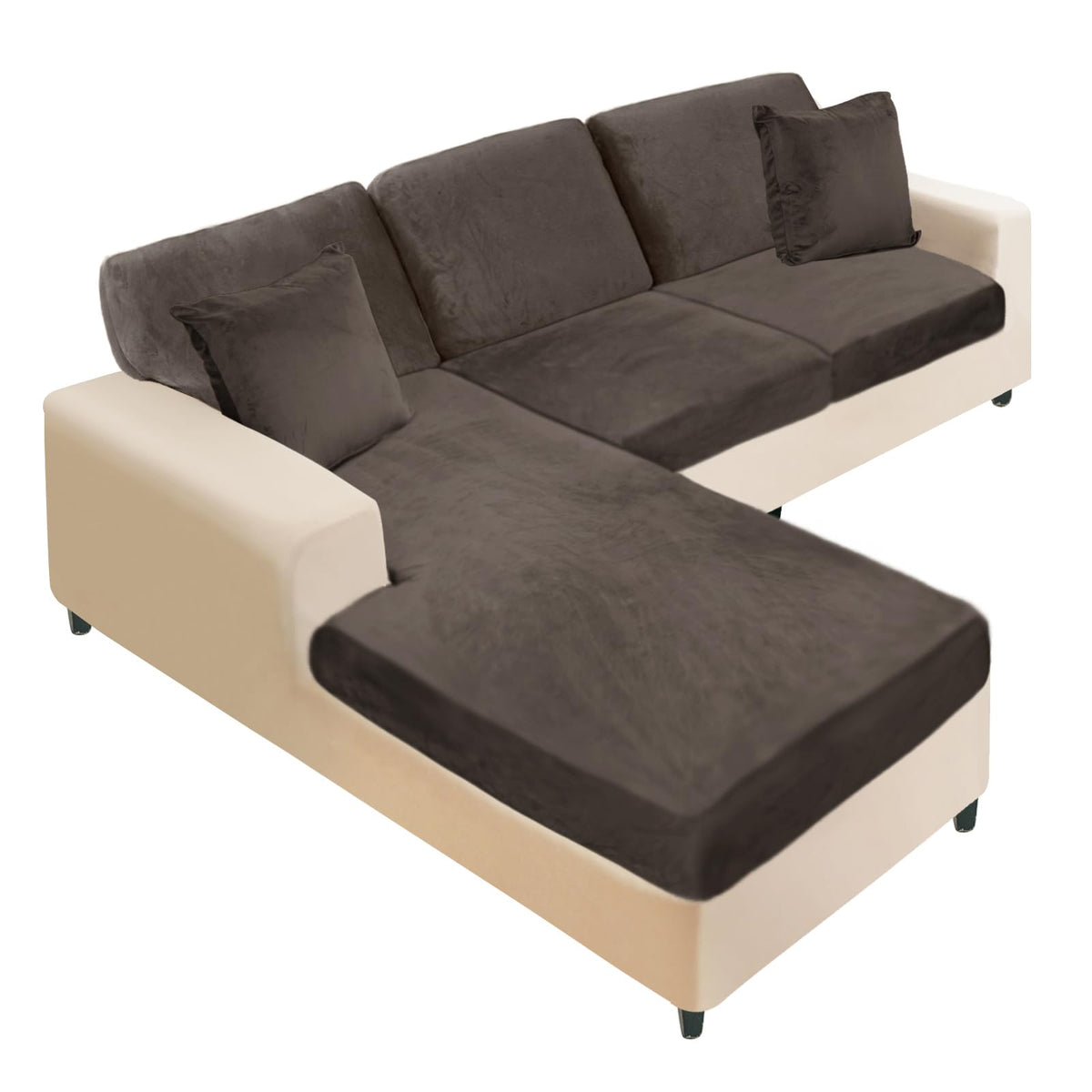 NAISI Sectional Couch Cover 4 Pieces Velvet Separate Couch Cushion Covers L Shape Soft Stretch Sofa Slipcovers with 2pcs Pillowcases for Left/Right Chaise Sectional Couch(3 Seater+1 Chaise,Dark Grey)