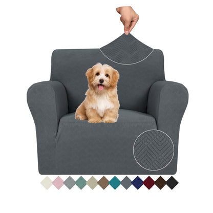 JIVINER High Stretch Couch Covers for 3 Cushion Couch 1-Piece Jacquard Sofa Slipcovers Anti Slip Sofa Cover with Elastic Bottom Furniture Protector for Kids Pets (Sofa, Light Gray and White)