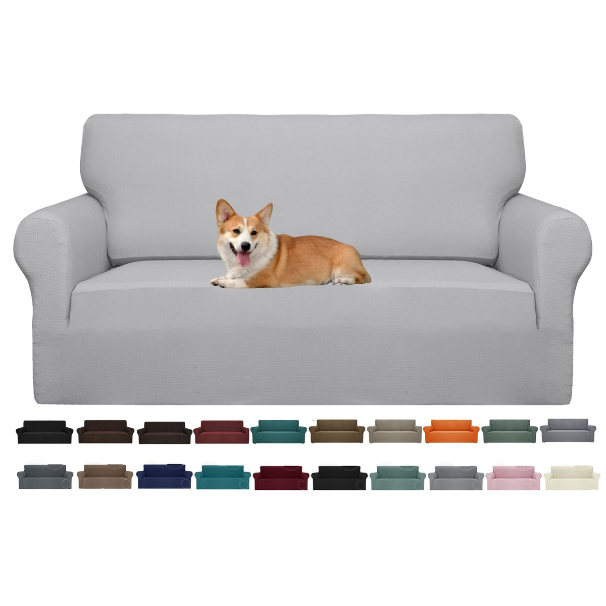 JIVINER High Stretch Couch Covers for 3 Cushion Couch 1-Piece Jacquard Sofa Slipcovers Anti Slip Sofa Cover with Elastic Bottom Furniture Protector for Kids Pets (Sofa, Light Gray and White)