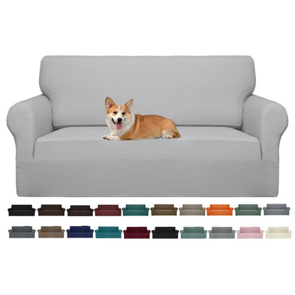 JIVINER High Stretch Couch Covers for 3 Cushion Couch 1-Piece Jacquard Sofa Slipcovers Anti Slip Sofa Cover with Elastic Bottom Furniture Protector for Kids Pets (Sofa, Light Gray and White)