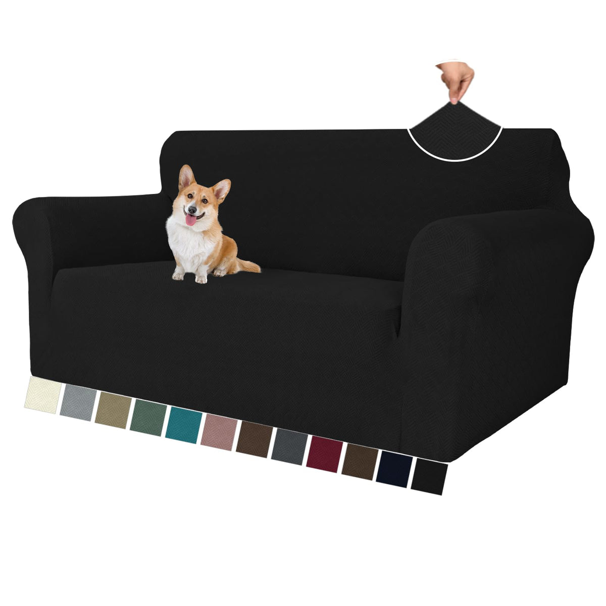 MAXIJIN Super Stretch Couch Cover for 3 Cushion Couch, 1-Piece Universal Sofa Covers Living Room Jacquard Spandex Furniture Protector Dogs Pet Friendly Fitted (Large, Gray)