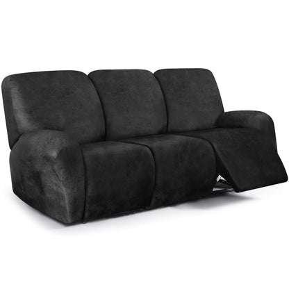 ANARACHON Leather Look Recliner Couch Cover, 8-Pieces Stretch Recliner Sofa Covers, Soft Reclining Slipcover, Washable Furniture Protector for Pets (3 Seater, Brown)