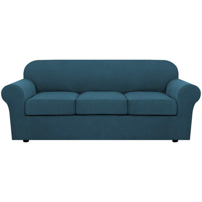 H.VERSAILTEX 4 Piece Stretch Sofa Covers for 3 Cushion Couch Covers for Living Room Furniture Slipcovers (Base Cover Plus 3 Seat Cushion Covers) Upgraded Thicker Jacquard Fabric (Sofa, Navy)