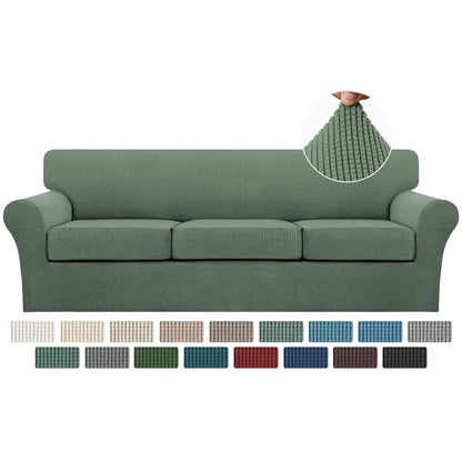 Turquoize 4 Piece Couch Cover Sofa Covers for 3 Cushion Couch Sofa Slipcovers Washable Sofa Cover for Dogs with Individual Couch Cushion Covers Feature Jacquard Fabric(3 Cushion Sofa, Biscotti Beige)