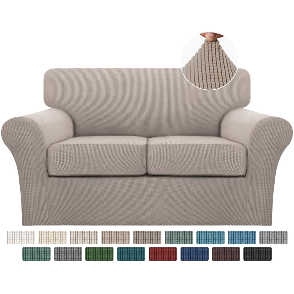 Turquoize 4 Piece Couch Cover Sofa Covers for 3 Cushion Couch Sofa Slipcovers Washable Sofa Cover for Dogs with Individual Couch Cushion Covers Feature Jacquard Fabric(3 Cushion Sofa, Biscotti Beige)