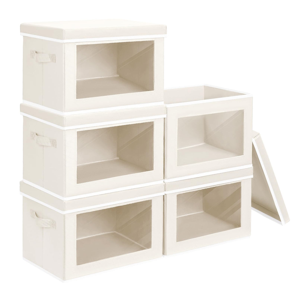 Homsorout Storage Bins with Lids, 4 Pack Large Storage Cubes with Window, Closet Bins with Lids & Handles, Fabric Box for Organizing Clothes, Towels, Books, Beige