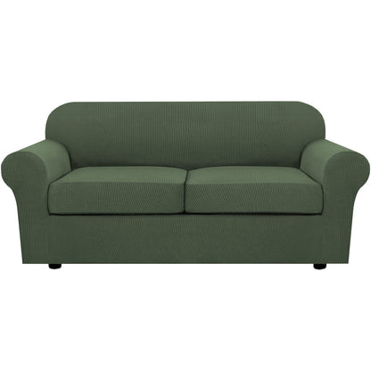 H.VERSAILTEX 4 Piece Stretch Sofa Covers for 3 Cushion Couch Covers for Living Room Furniture Slipcovers (Base Cover Plus 3 Seat Cushion Covers) Upgraded Thicker Jacquard Fabric (Sofa, Navy)