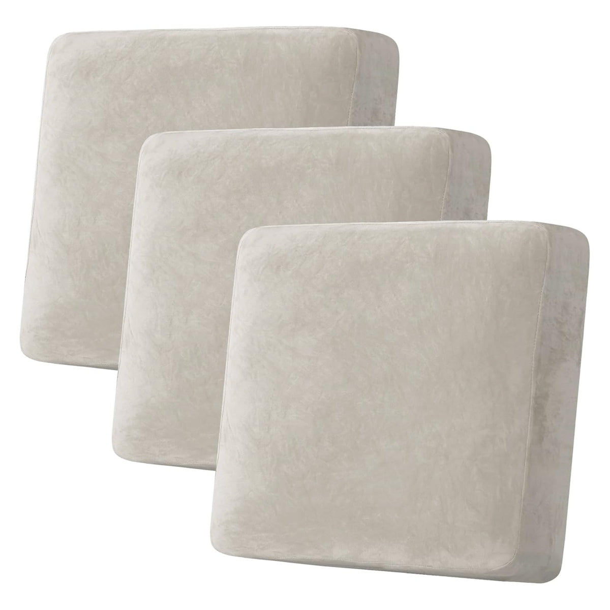 H.VERSAILTEX Velvet Stretch Couch Cushion Cover Plush Cushion Slipcover for Chair Loveseat Sofa Cushion Furniture Protector Seat Cushion Sofa Cover (2 Piece Large Sofa Cushion Covers, Ivory)