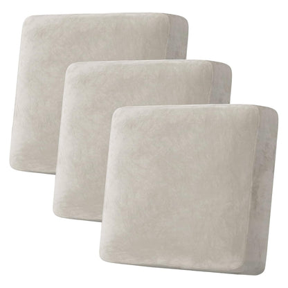 H.VERSAILTEX Velvet Stretch Couch Cushion Cover Plush Cushion Slipcover for Chair Loveseat Sofa Cushion Furniture Protector Seat Cushion Sofa Cover (3 Piece Sofa Cushion Covers, Ivory)