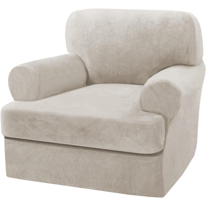 H.VERSAILTEX Sofa Cover 4 Piece T Cushion Sofa Slipcovers Couch Cover Furniture Protector Stretch T Cushion Sofa Covers for 3 Cushion Couch with 3 Individual T Cushion Covers, Ivory