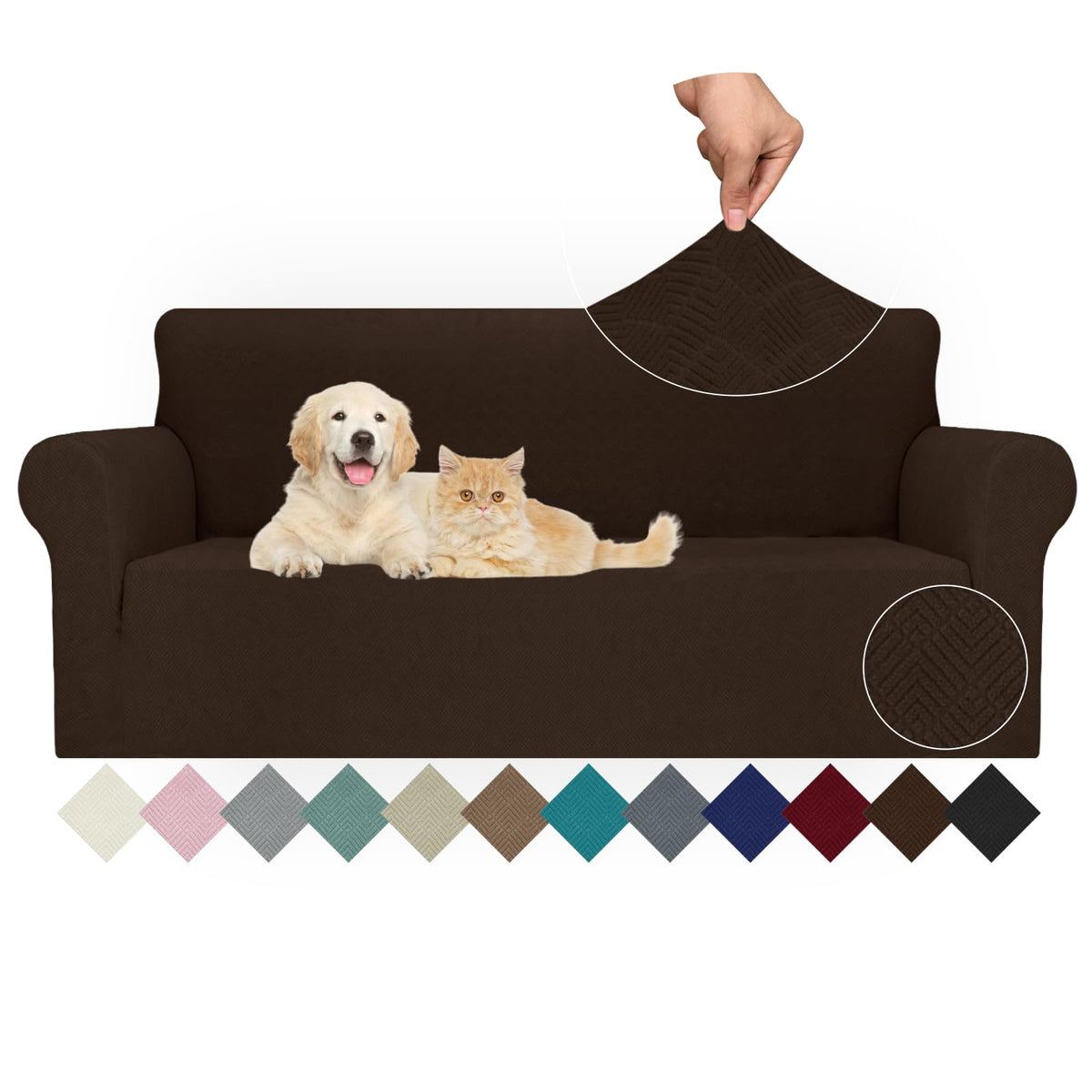 JIVINER High Stretch Couch Covers for 3 Cushion Couch 1-Piece Jacquard Sofa Slipcovers Anti Slip Sofa Cover with Elastic Bottom Furniture Protector for Kids Pets (Sofa, Light Gray and White)