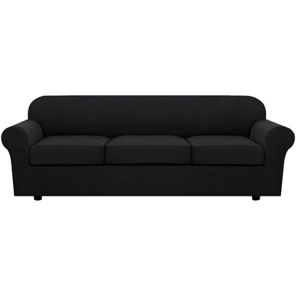 H.VERSAILTEX 4 Piece Stretch Sofa Covers for 3 Cushion Couch Covers for Living Room Furniture Slipcovers (Base Cover Plus 3 Seat Cushion Covers) Upgraded Thicker Jacquard Fabric (Sofa, Navy)